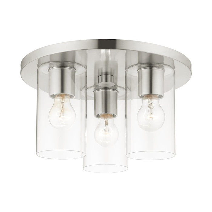 Livex Zurich 3 Light Flush Mount , Brushed Nickel/Clear Glass - 45472-91