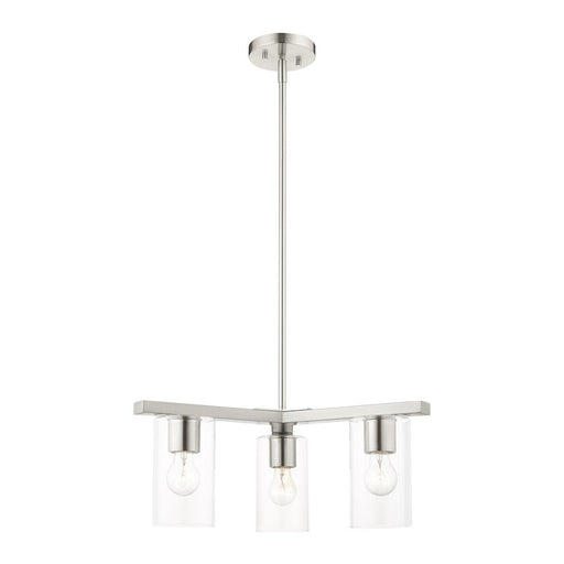 Livex Zurich 3 Light Chandelier, Brushed Nickel/Clear Glass - 45473-91