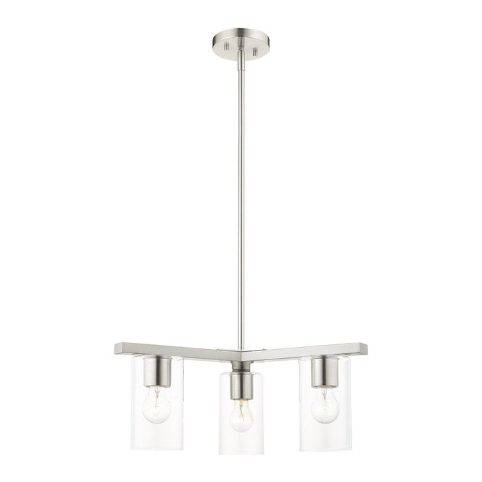 Livex Zurich 3 Light Chandelier, Brushed Nickel/Clear Glass - 45473-91