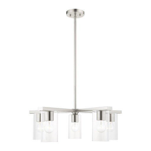 Livex Zurich 5 Light Chandelier, Brushed Nickel/Clear Glass - 45475-91