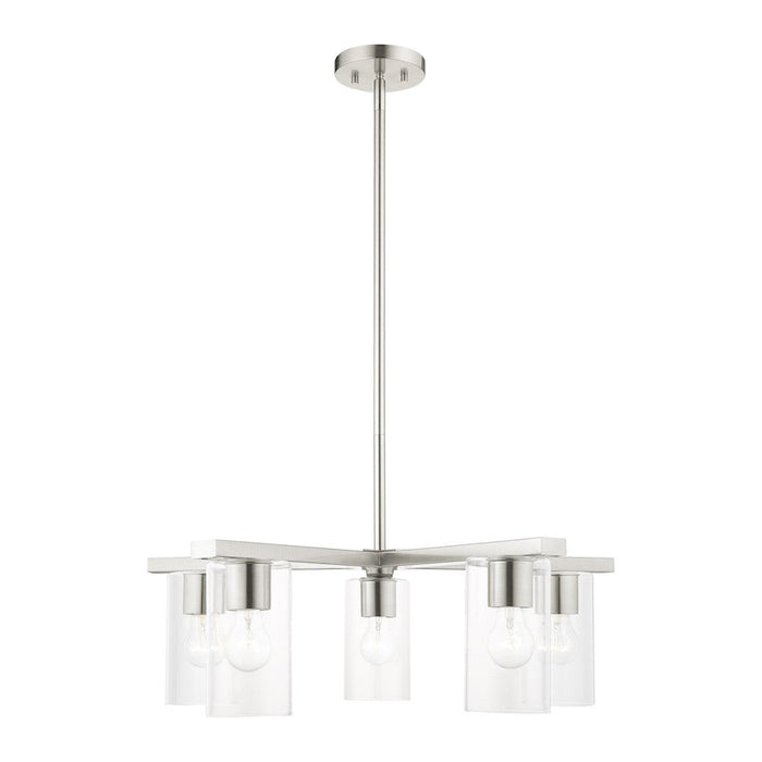 Livex Zurich 5 Light Chandelier, Brushed Nickel/Clear Glass - 45475-91