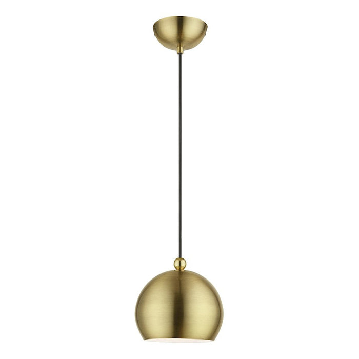 Livex Stockton 1 Light Globe Mini Pendant, Brass/Brass Steel/White - 45481-01