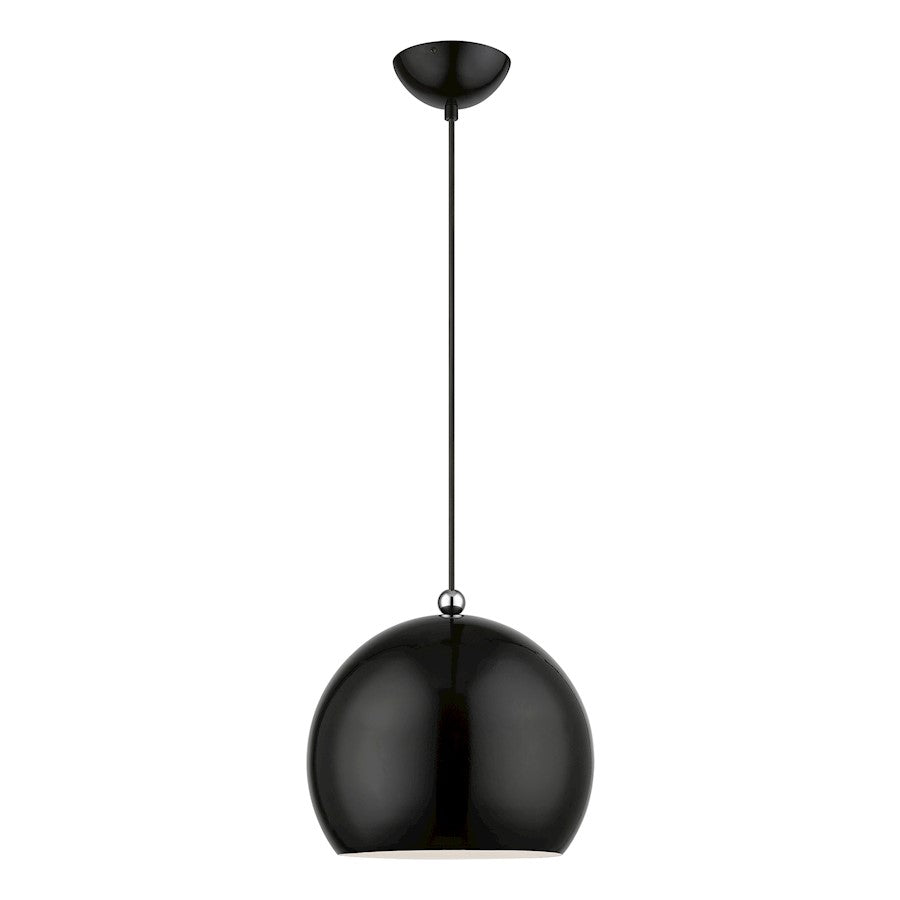 Livex Stockton 1 Light Globe Pendant, Black/Chrome/Black Steel/White - 45482-68