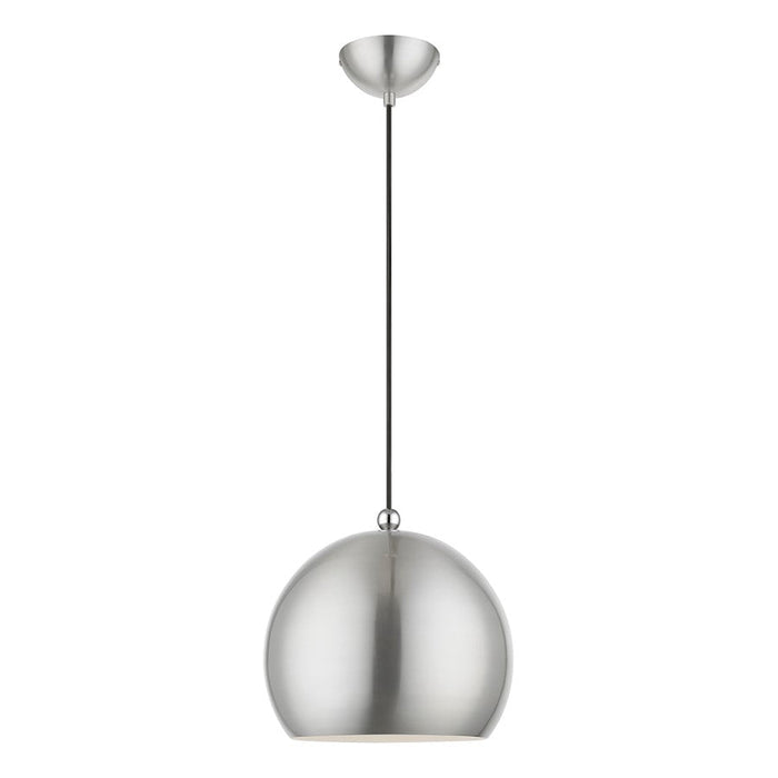 Livex Stockton 1 Light Globe Pendant, NK/Chrome/NK Steel/White - 45482-91