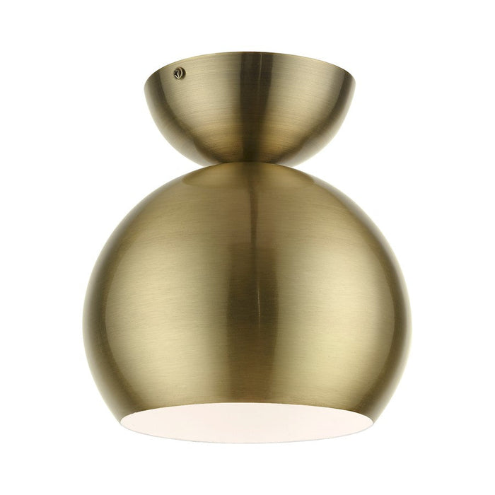 Livex Stockton 1 Light Globe Semi-Flush, Brass/Brass Steel/White - 45487-01