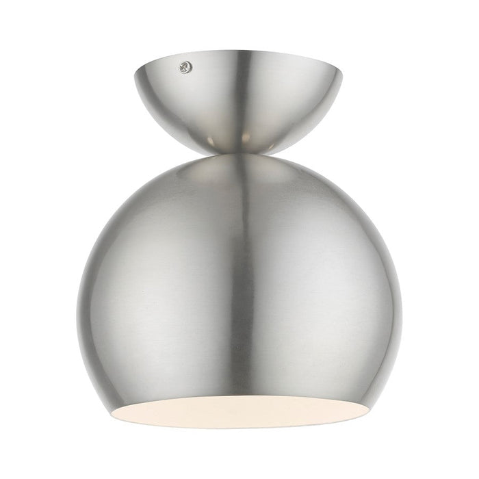 Livex Stockton 1 Light Globe Semi-Flush, Nickel/Nickel Steel/White - 45487-91