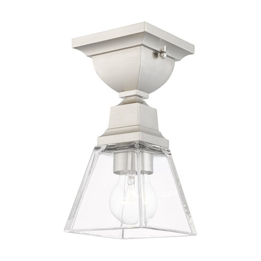 Livex Mission 1 Light Flush Mount , Brushed Nickel/Clear Glass - 45562-91