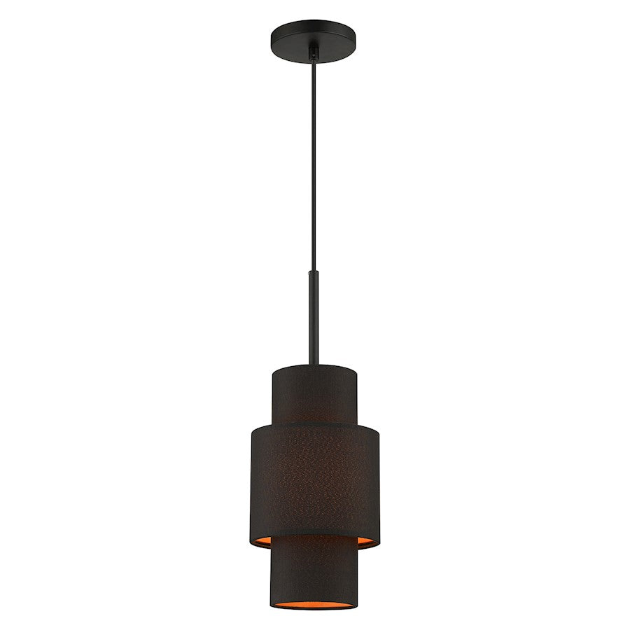 Livex Sentosa 1 Light Pendant, Black/Orange Fabric Inside - 45612-04