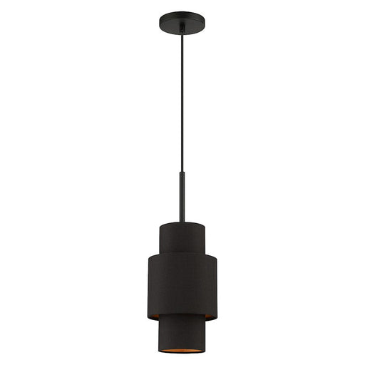 Livex Sentosa 1 Light Pendant, Black/Orange Fabric Inside