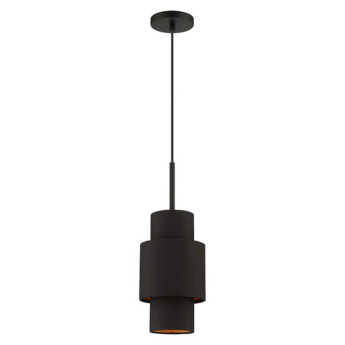 Livex Sentosa 1 Light Pendant, Black/Orange Fabric Inside