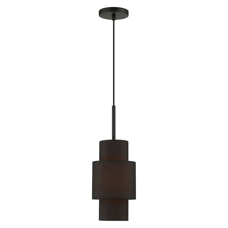 Livex Sentosa 1 Light Pendant, Black/Orange Fabric Inside