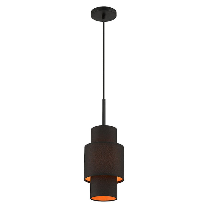 Livex Sentosa 1 Light Pendant, Black/Orange Fabric Inside