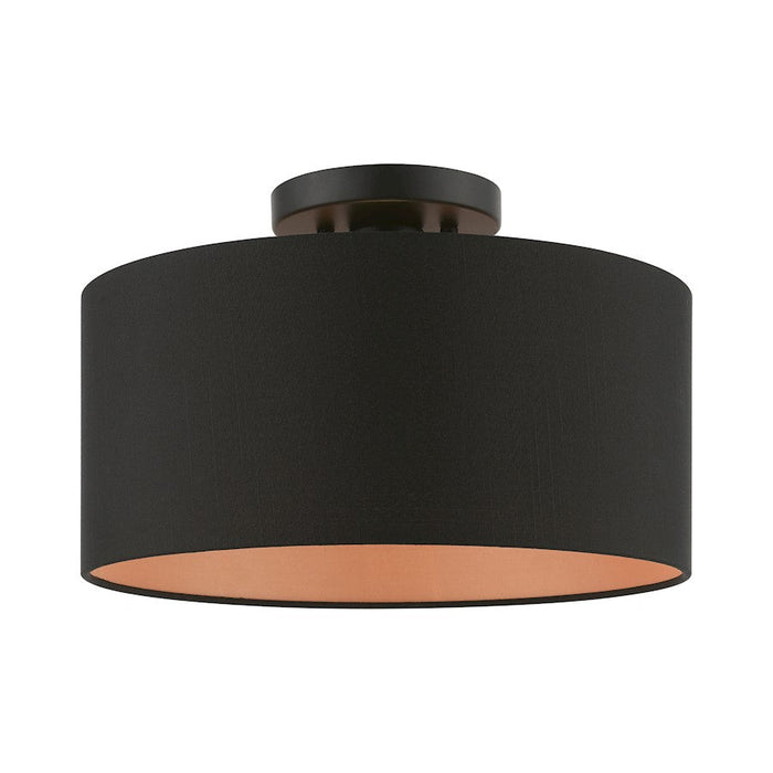 Livex Sentosa 1 Light Medium Semi-Flush, Black/Black Fabric/Orange - 45613-04