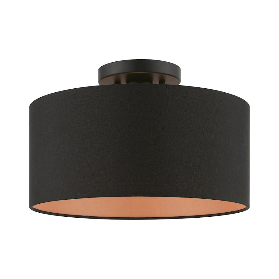 Livex Sentosa 1 Light Medium Semi-Flush, Black/Black Fabric/Orange - 45613-04