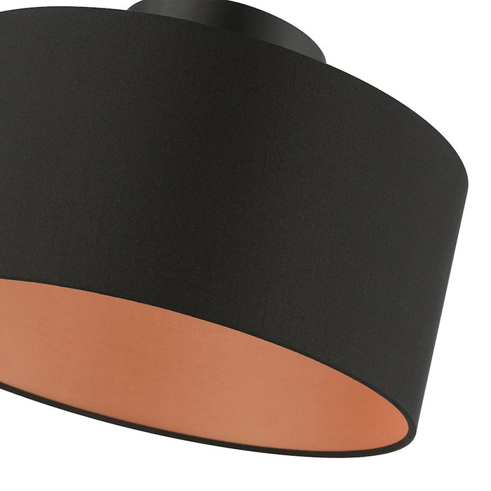 Livex Sentosa 1 Light Medium Semi-Flush, Black/Black Fabric/Orange