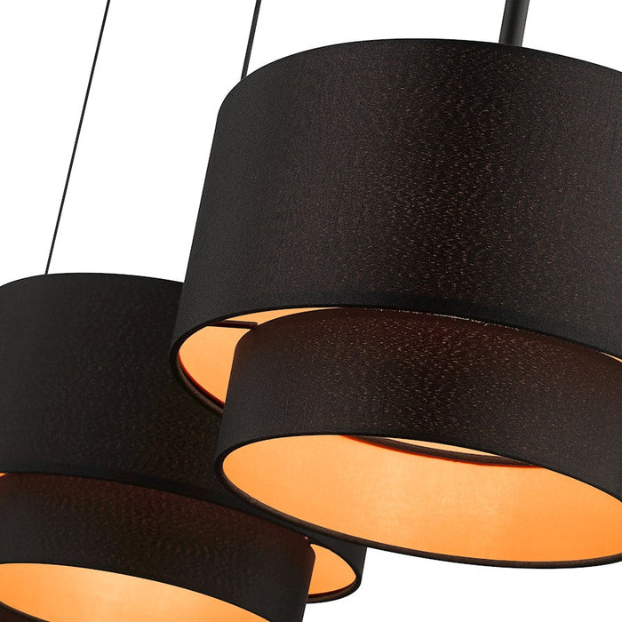 Livex Sentosa 3 Lt Large Linear Chandelier, Black/Orange Fabric