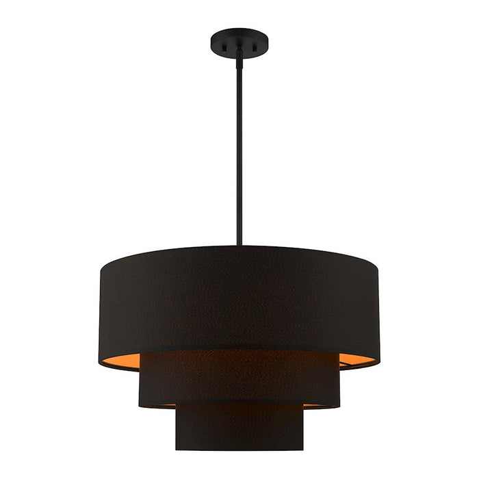 Livex Sentosa 4 Light Pendant Chandelier, Black/Orange Fabric Inside - 45619-04