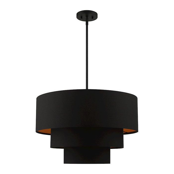 Livex Sentosa 4 Light Pendant Chandelier, Black/Orange Fabric Inside