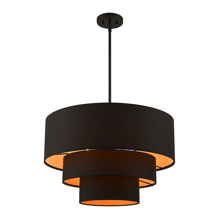 Livex Sentosa 4 Light Pendant Chandelier, Black/Orange Fabric Inside