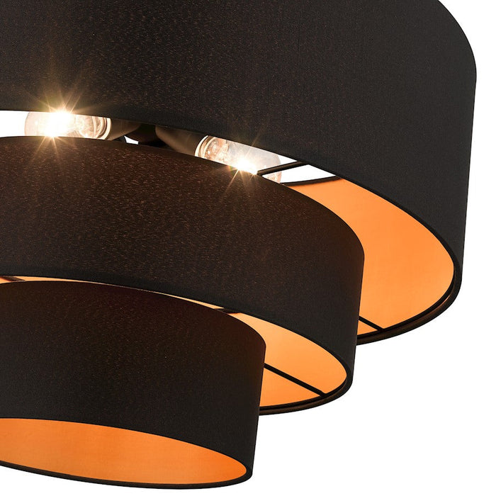 Livex Sentosa 4 Light Pendant Chandelier, Black/Orange Fabric Inside