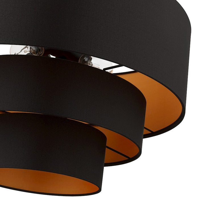 Livex Sentosa 4 Light Pendant Chandelier, Black/Orange Fabric Inside