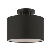 Livex Bainbridge 1 Light Small Semi-Flush, Black/Black Fabric/White - 45662-04