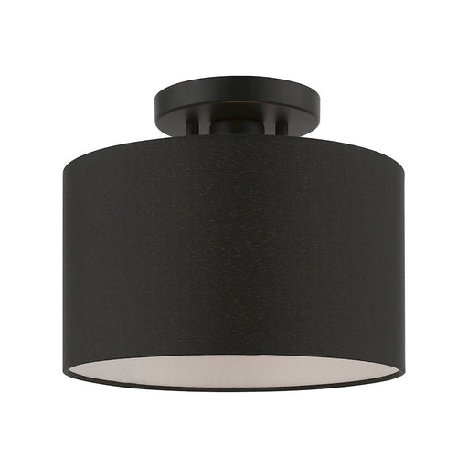 Livex Bainbridge 1 Light Small Semi-Flush, Black/Black Fabric/White - 45662-04