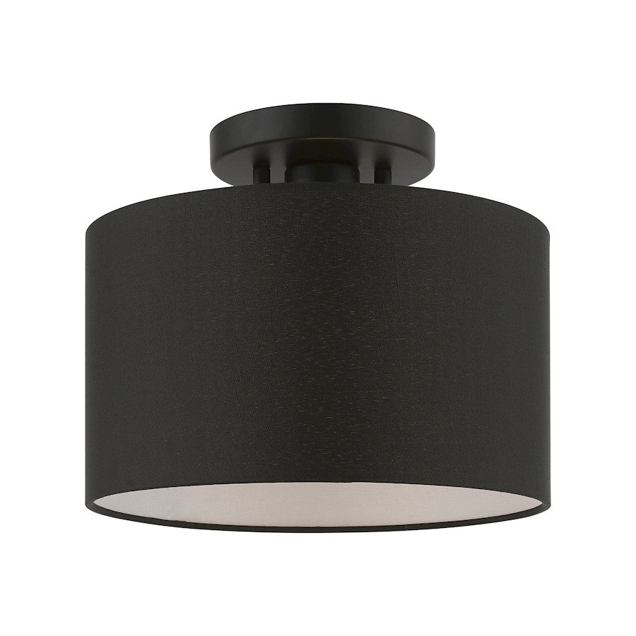 Livex Bainbridge 1 Light Small Semi-Flush, Black/Black Fabric/White - 45662-04