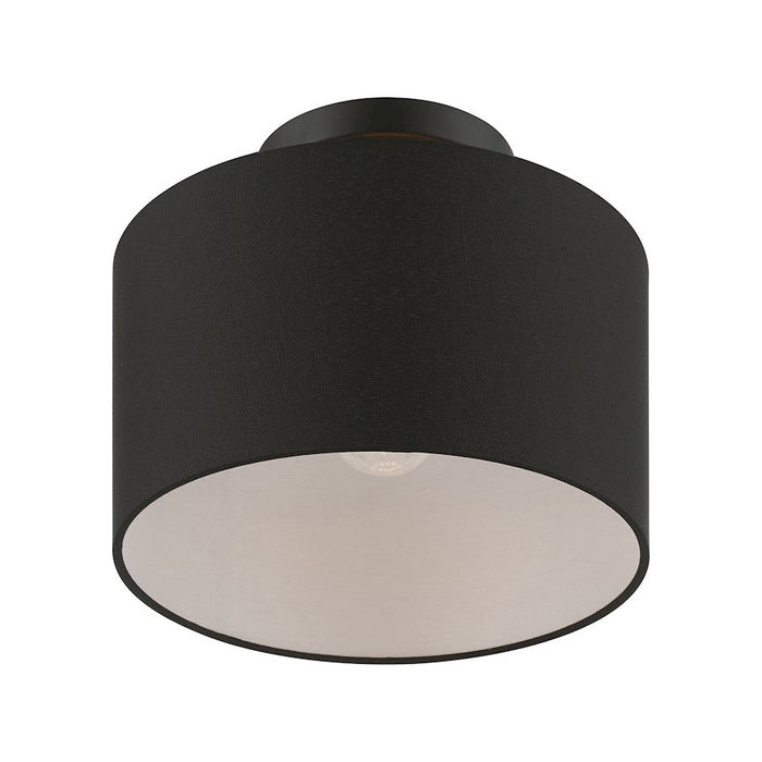 Livex Bainbridge 1 Light Small Semi-Flush, Black/Black Fabric/White