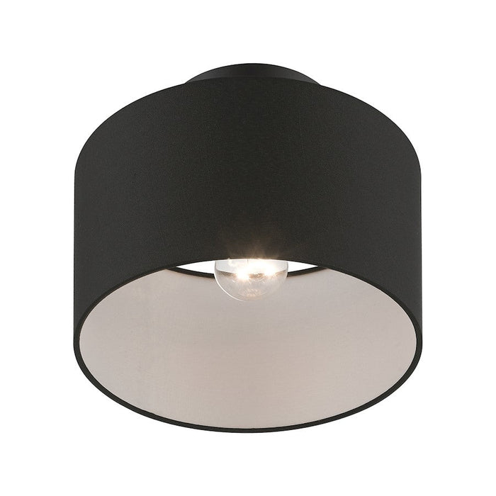 Livex Bainbridge 1 Light Small Semi-Flush, Black/Black Fabric/White