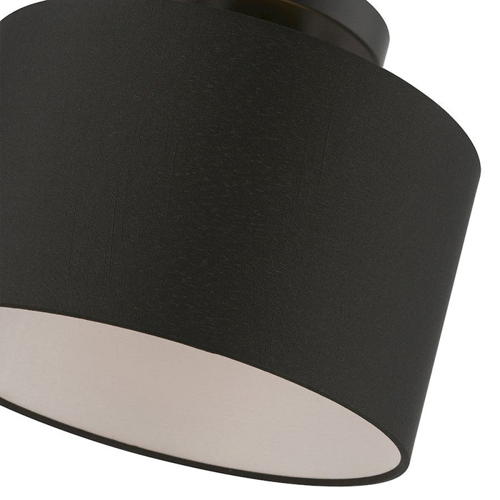 Livex Bainbridge 1 Light Small Semi-Flush, Black/Black Fabric/White