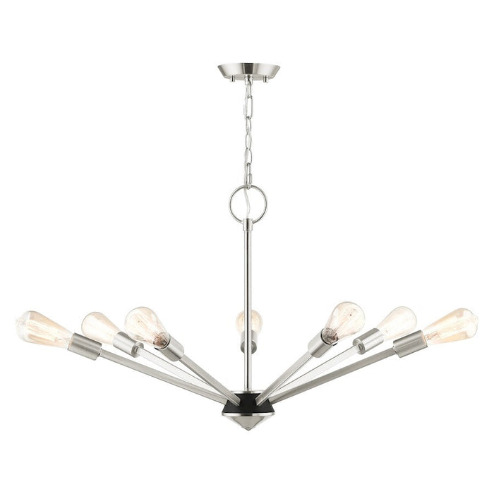 Livex Prague 7 Light Chandelier, Brushed Nickel with Black Accents - 45837-91