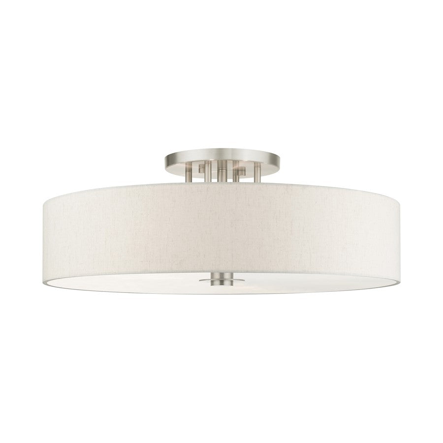 Livex Meridian 6 Light Drum Semi Flush Mount, Brushed Nickel - 45848-91