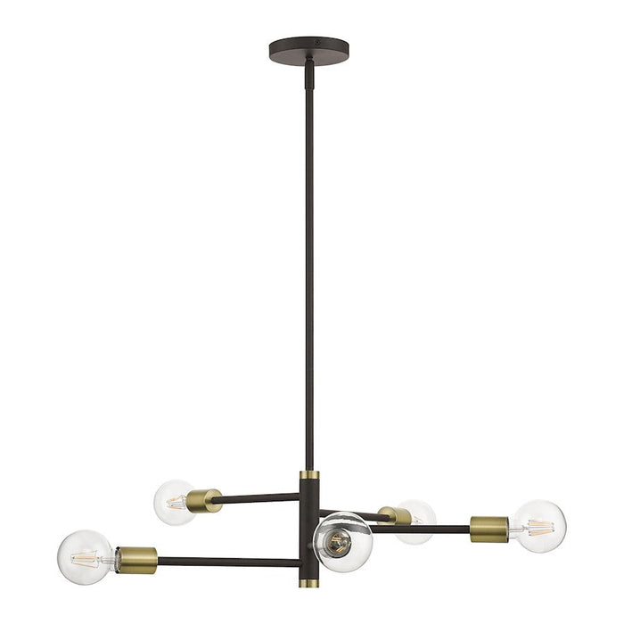 Livex Bannister 5 Light Chandelier, Bronze/Antique Brass Accents