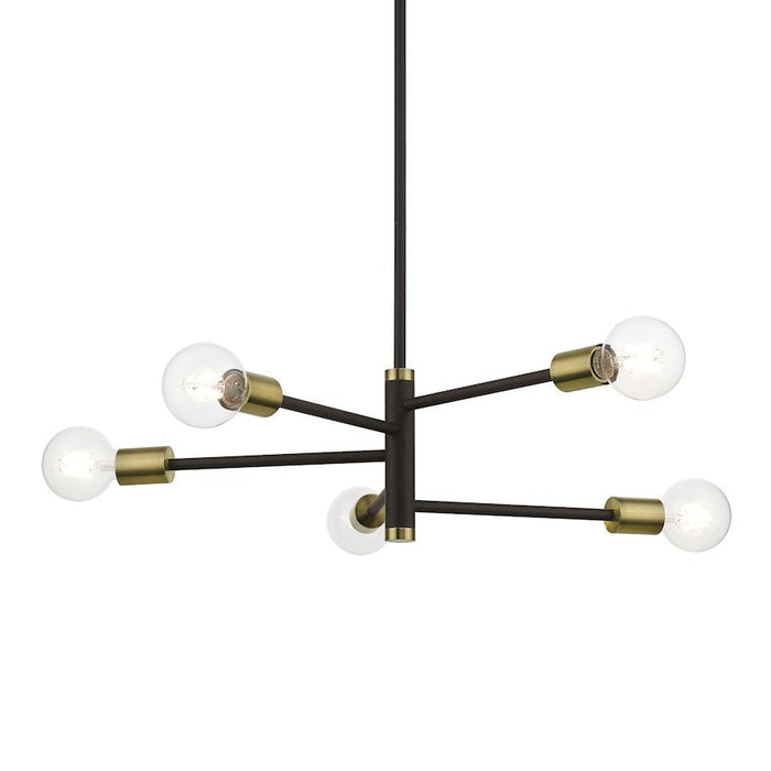 Livex Bannister 5 Light Chandelier, Bronze/Antique Brass Accents