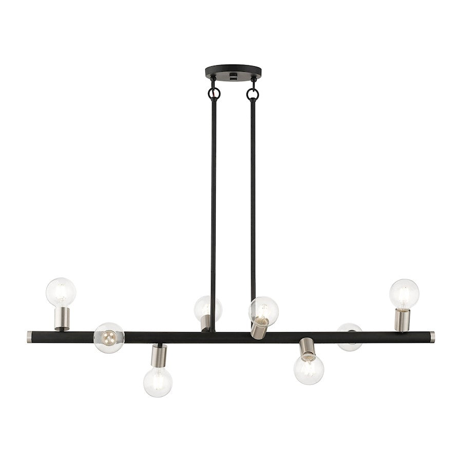 Livex Bannister 8 Light Large Linear Chandelier, Black/Brushed Nickel - 45868-04