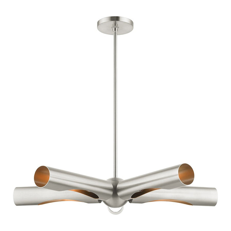 Livex Novato 5 Light Chandelier, Brushed Nickel/Gold