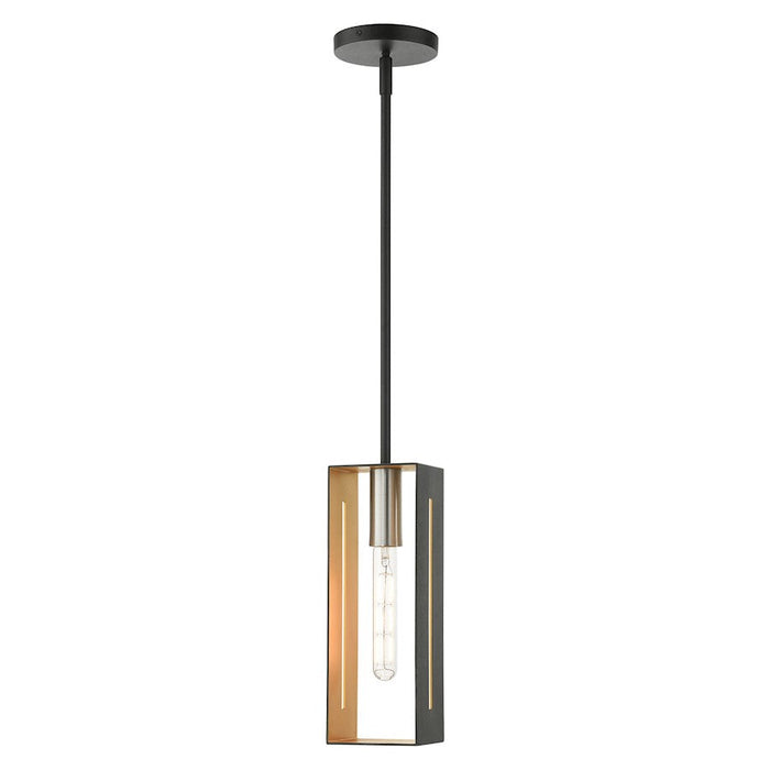 Livex Soma 1 Light Pendant, Textured Black/Brushed Nickel Accents - 45951-14