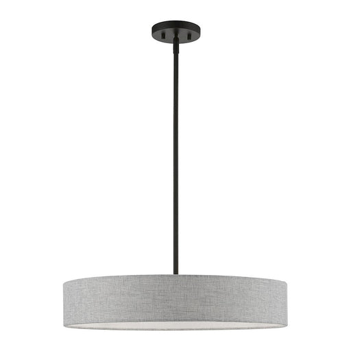 Livex Elmhurst 4 Light Medium Drum Pendant, Black/Urban Gray/White - 46144-04