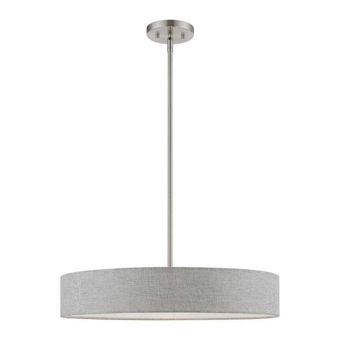 Livex Elmhurst 4 Light Medium Drum Pendant, Nickel/White/Gray/White - 46144-91