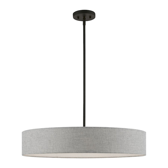 Livex Elmhurst 5 Light Large Drum Pendant, Black/Gray Fabric/White - 46145-04