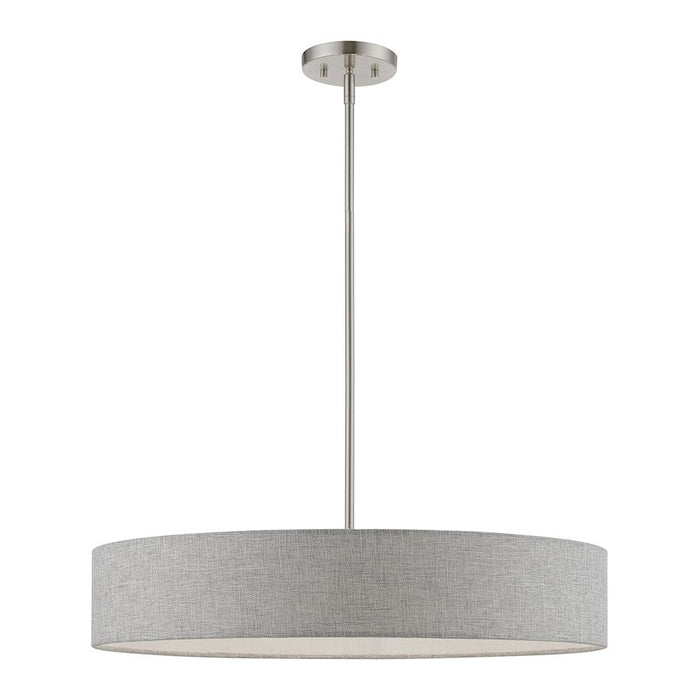 Livex Elmhurst 5 Light Large Drum Pendant, Nickel/White/Gray/White - 46145-91