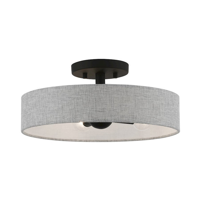 Livex Elmhurst 4 Light Semi-Flush, Black/Urban Gray Fabric/White - 46147-04