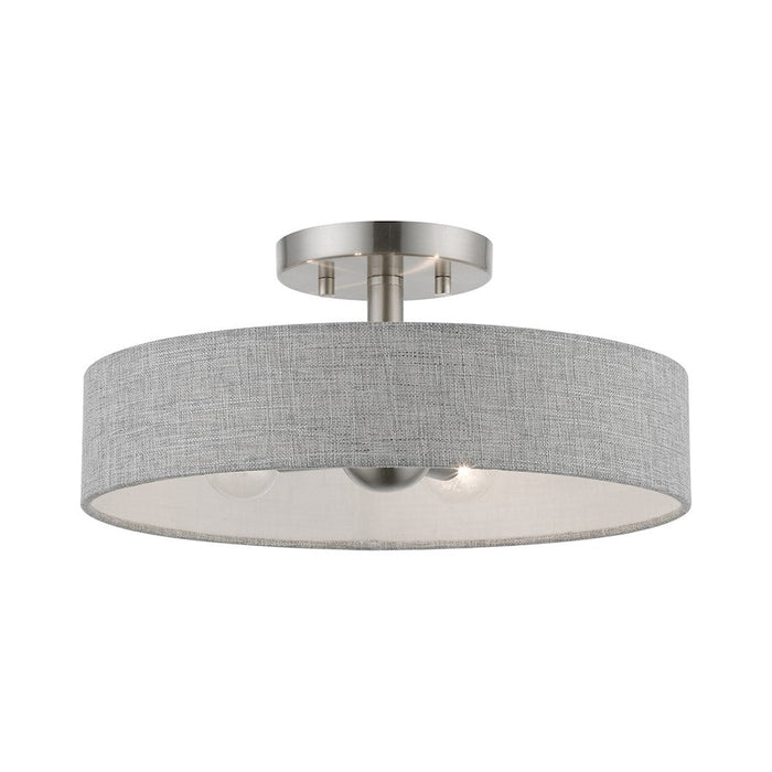 Livex Elmhurst 4 Light Semi-Flush, Nickel/White/Gray Fabric/White - 46147-91