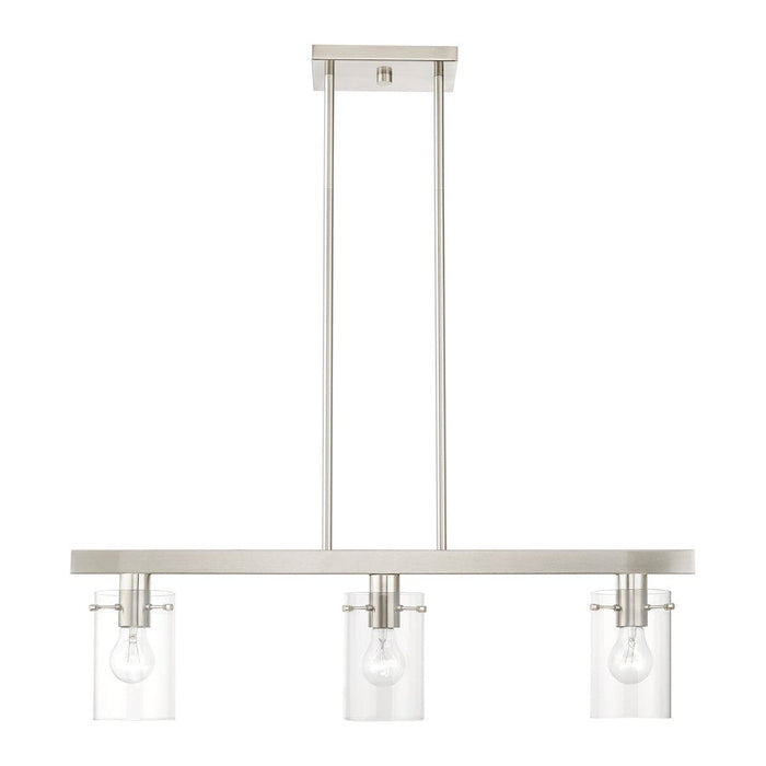 Livex Munich 3 Light Linear Chandelier, Brushed Nickel/Clear - 46153-91