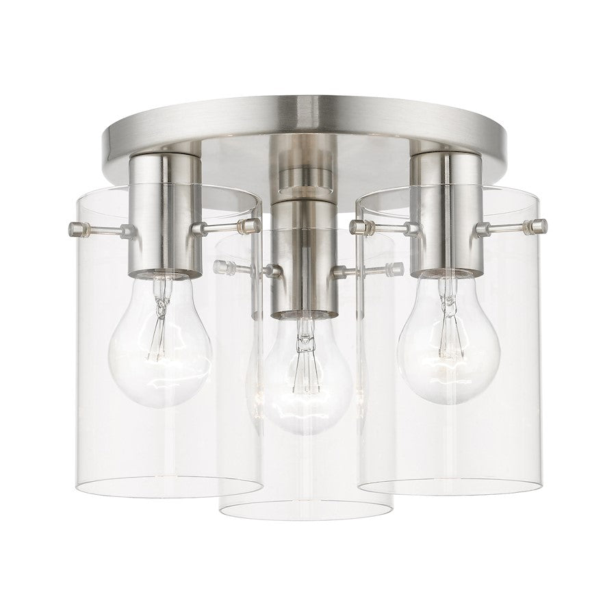 Livex Munich 3 Light Flush Mount, Brushed Nickel/Clear - 46154-91