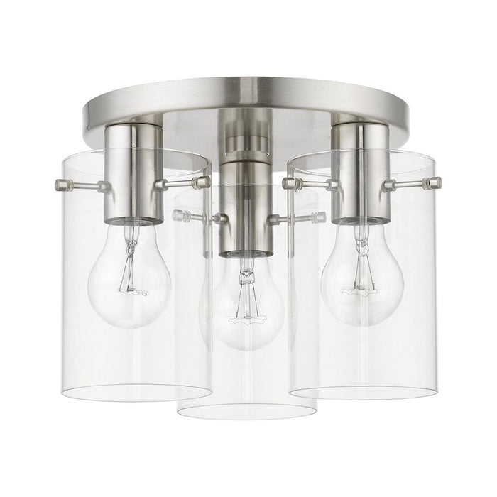 Livex Munich 3 Light Flush Mount, Brushed Nickel/Clear