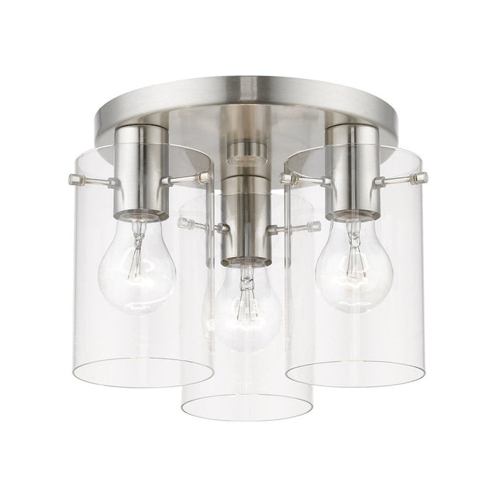 Livex Munich 3 Light Flush Mount, Brushed Nickel/Clear