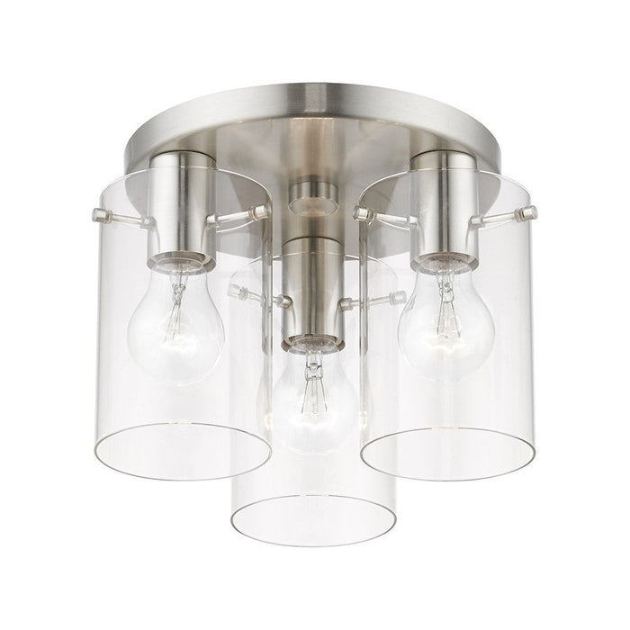 Livex Munich 3 Light Flush Mount, Brushed Nickel/Clear