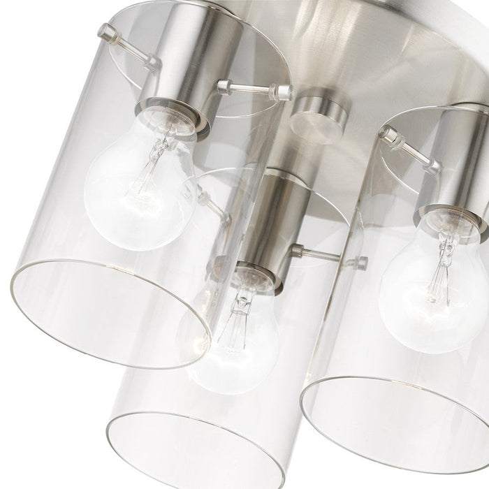 Livex Munich 3 Light Flush Mount, Brushed Nickel/Clear